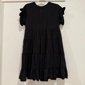 Elegant Black Ruffle Sleeve Mini Dress Size Small